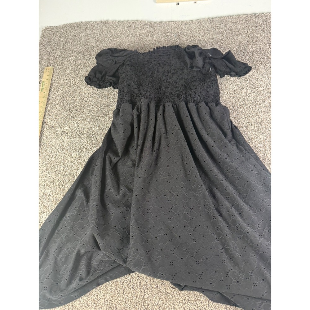 Michael Michael Kors Black Eyelet Smocked Off Shoulder Midi Dress Womens 1X